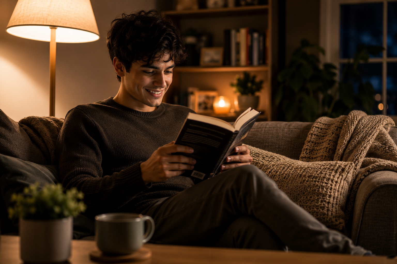 Person feeling bored with a grammar workbook versus enjoying a story