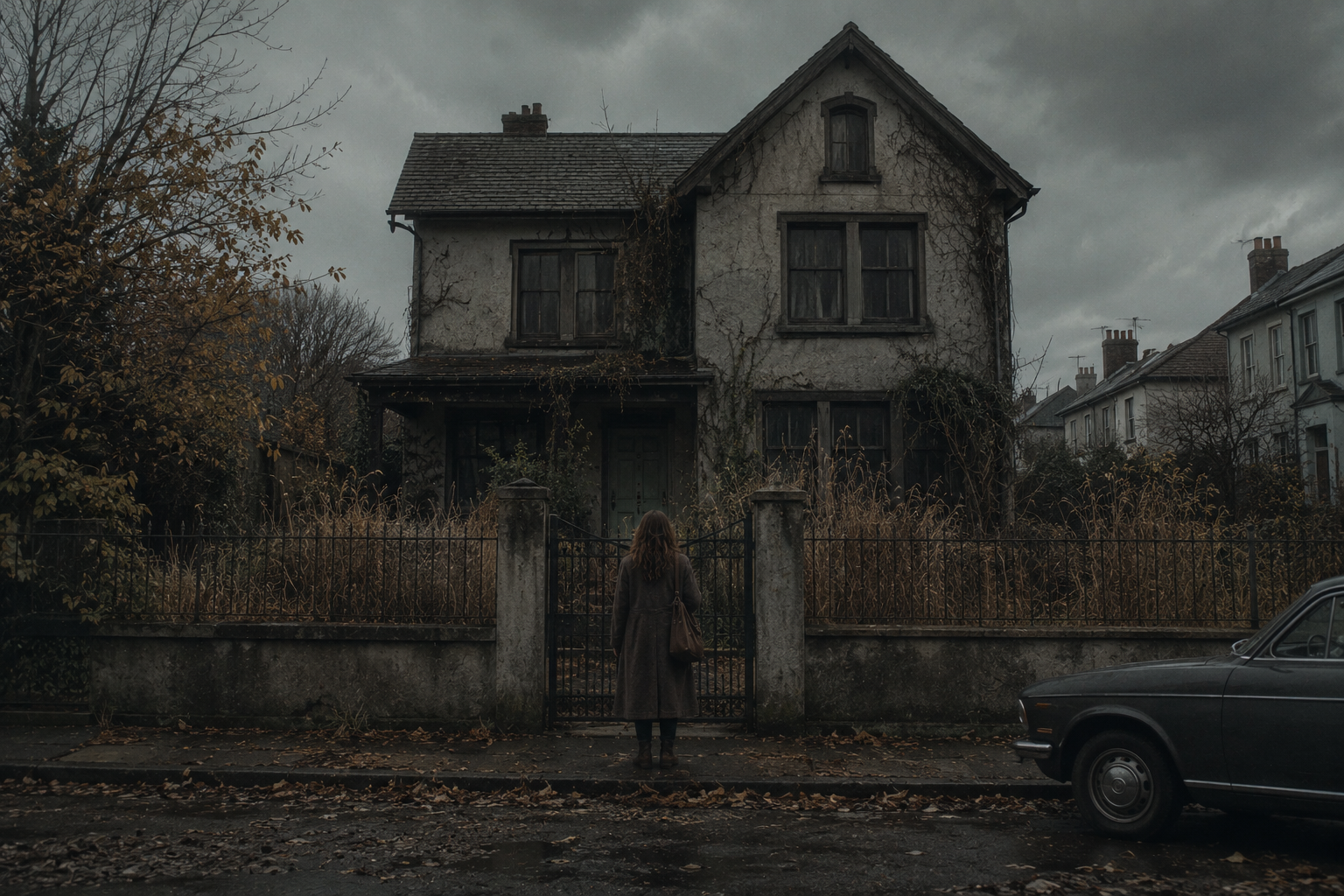 Sara driving to her childhood home to search for a hidden red door
