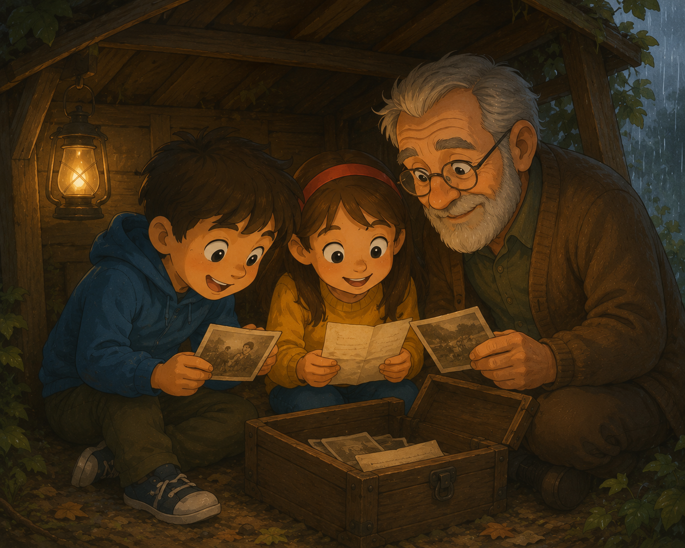 Mr. Saeed talking to Omar and Layla about the secret box found under the tree