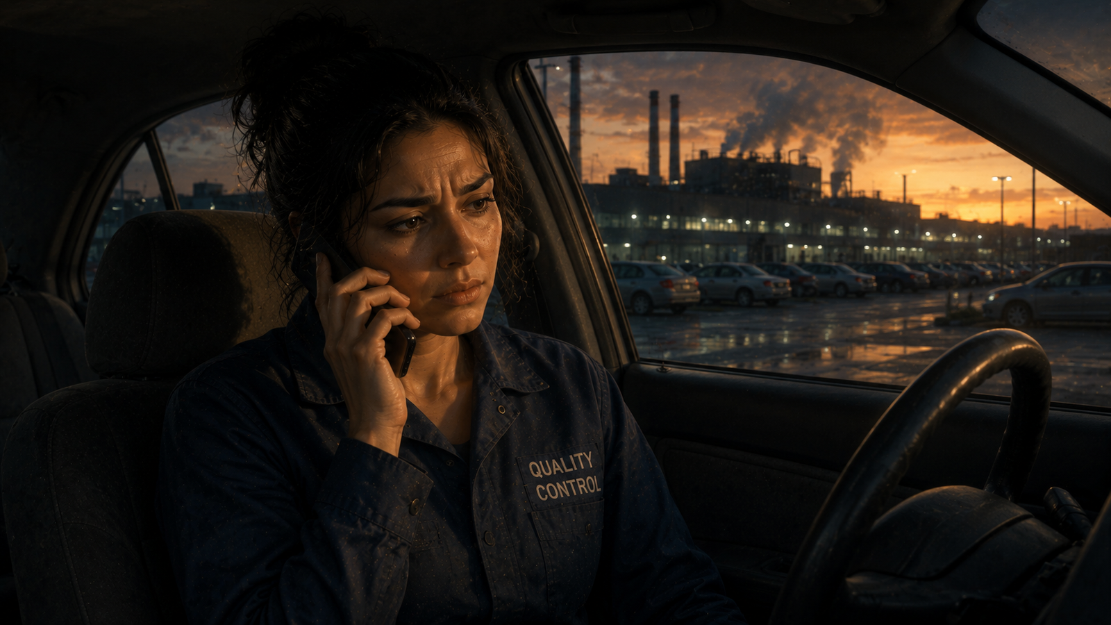 Aisha talking on the phone with her sister Reem about whether to report safety concerns