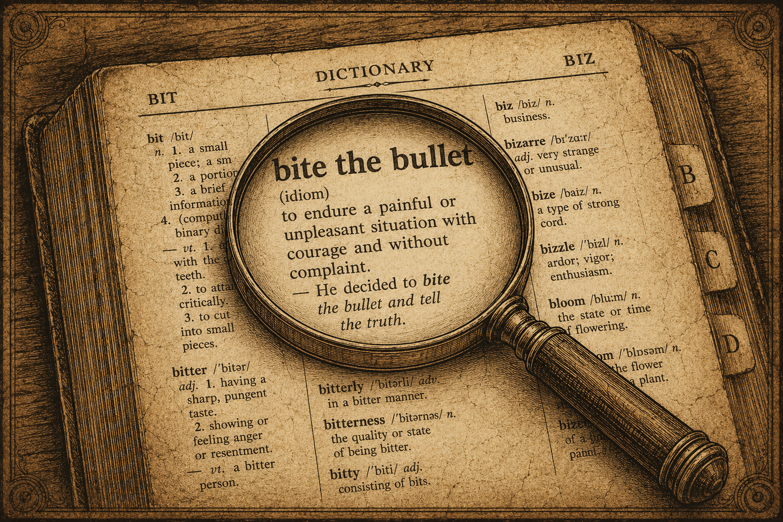 Illustration of someone finally facing a difficult task, biting the bullet