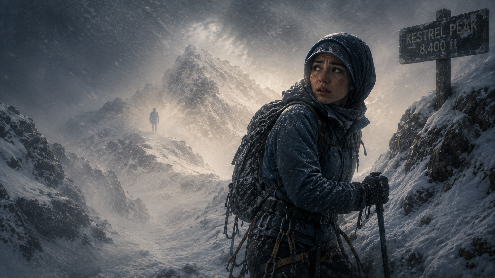 Mountain guide remembering a past storm on a different snowy peak