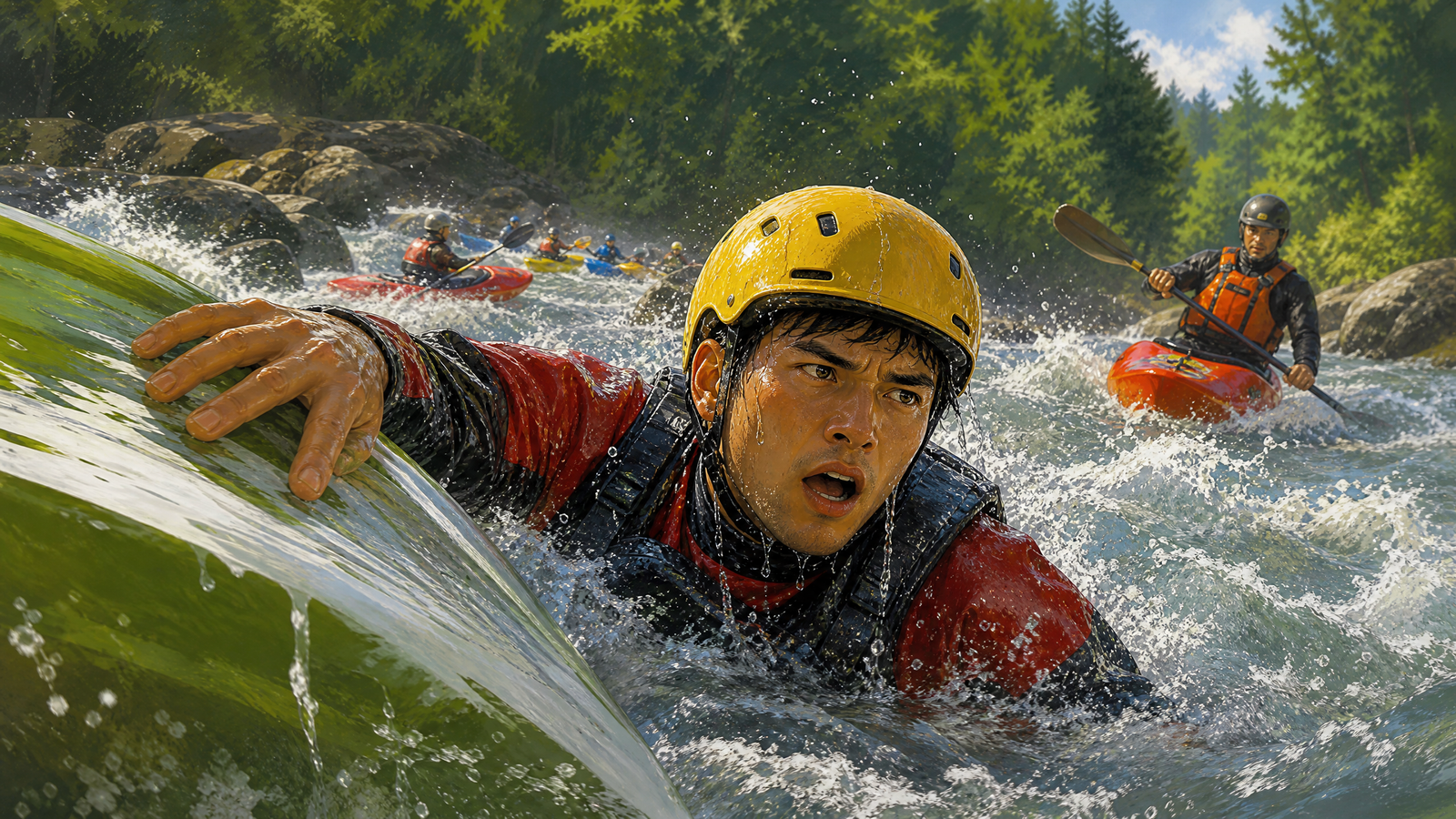 Yusuf capsized underwater after hitting a submerged rock during the kayak race