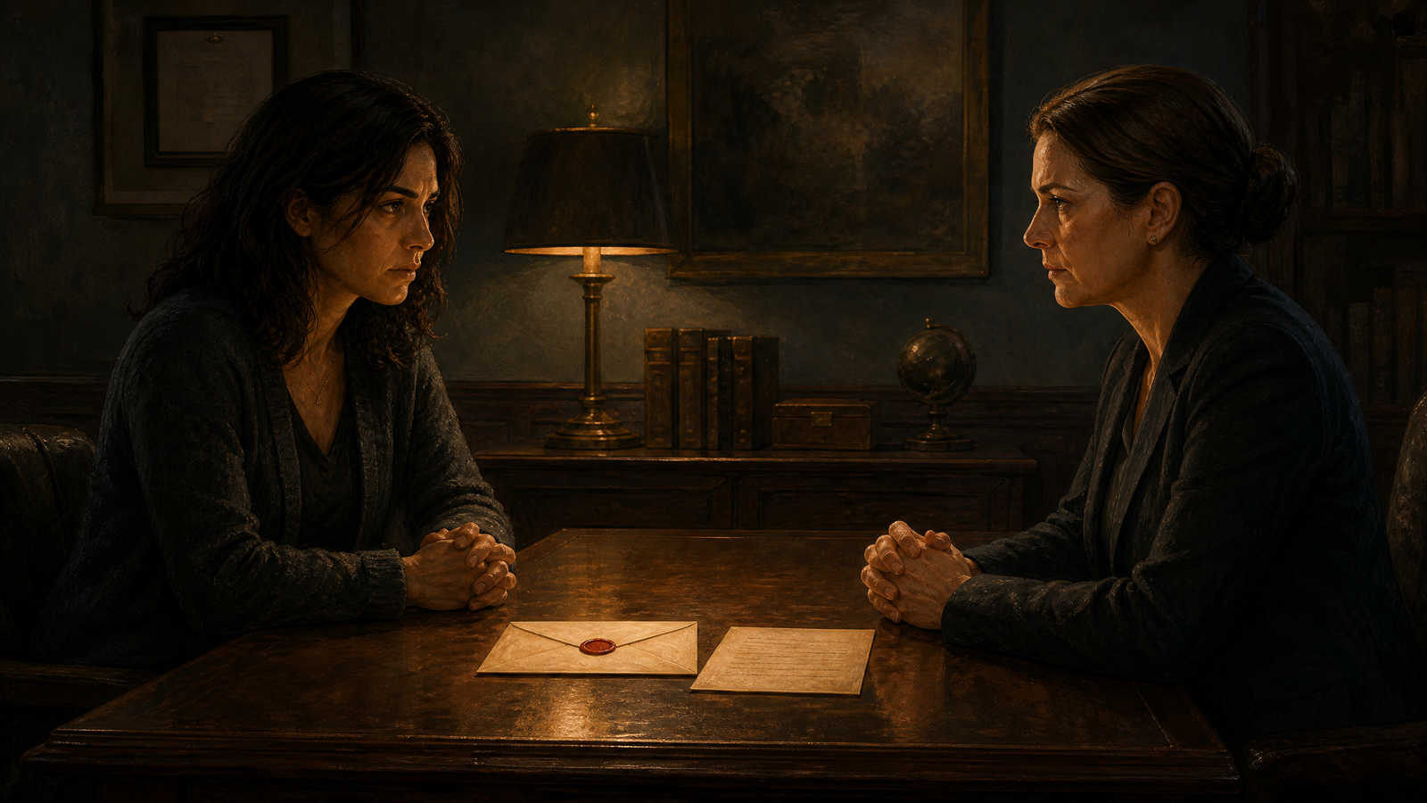 Two lawyers discussing a difficult ethical decision in an office