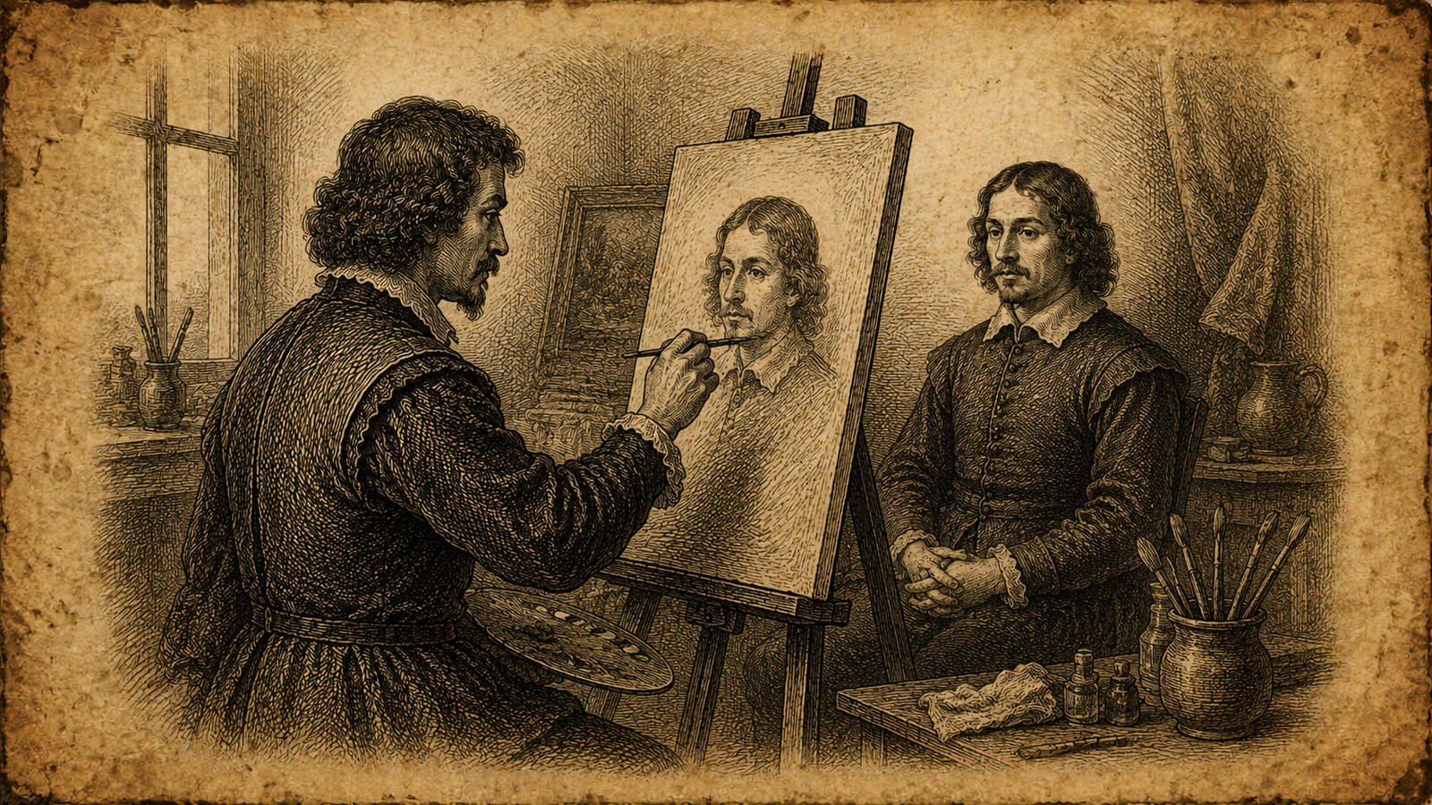 Old portrait painter at easel, myth behind cost an arm and a leg idiom origin