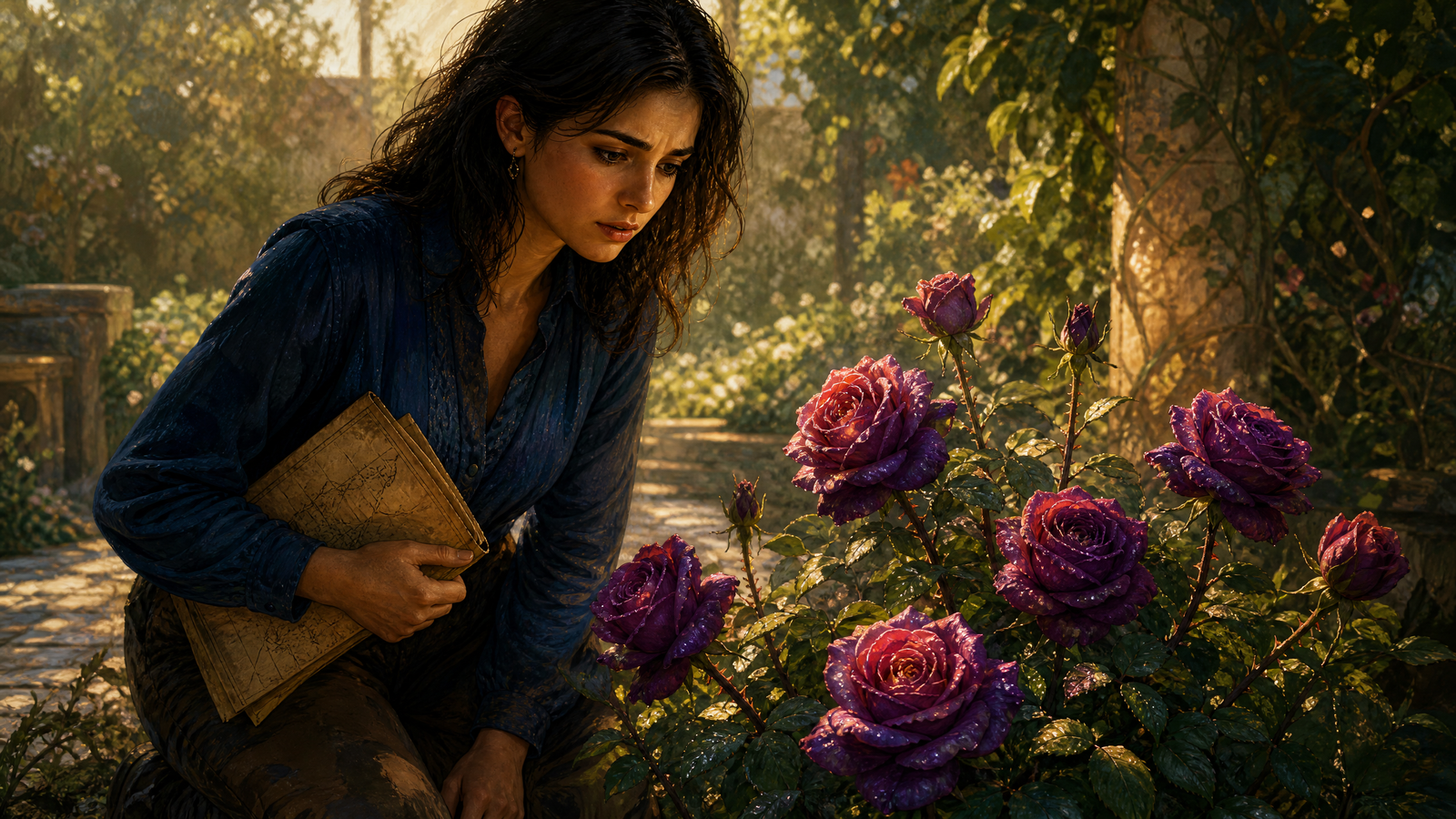 A rosebush appearing overnight in Ines's garden after she drew it with the magical ink