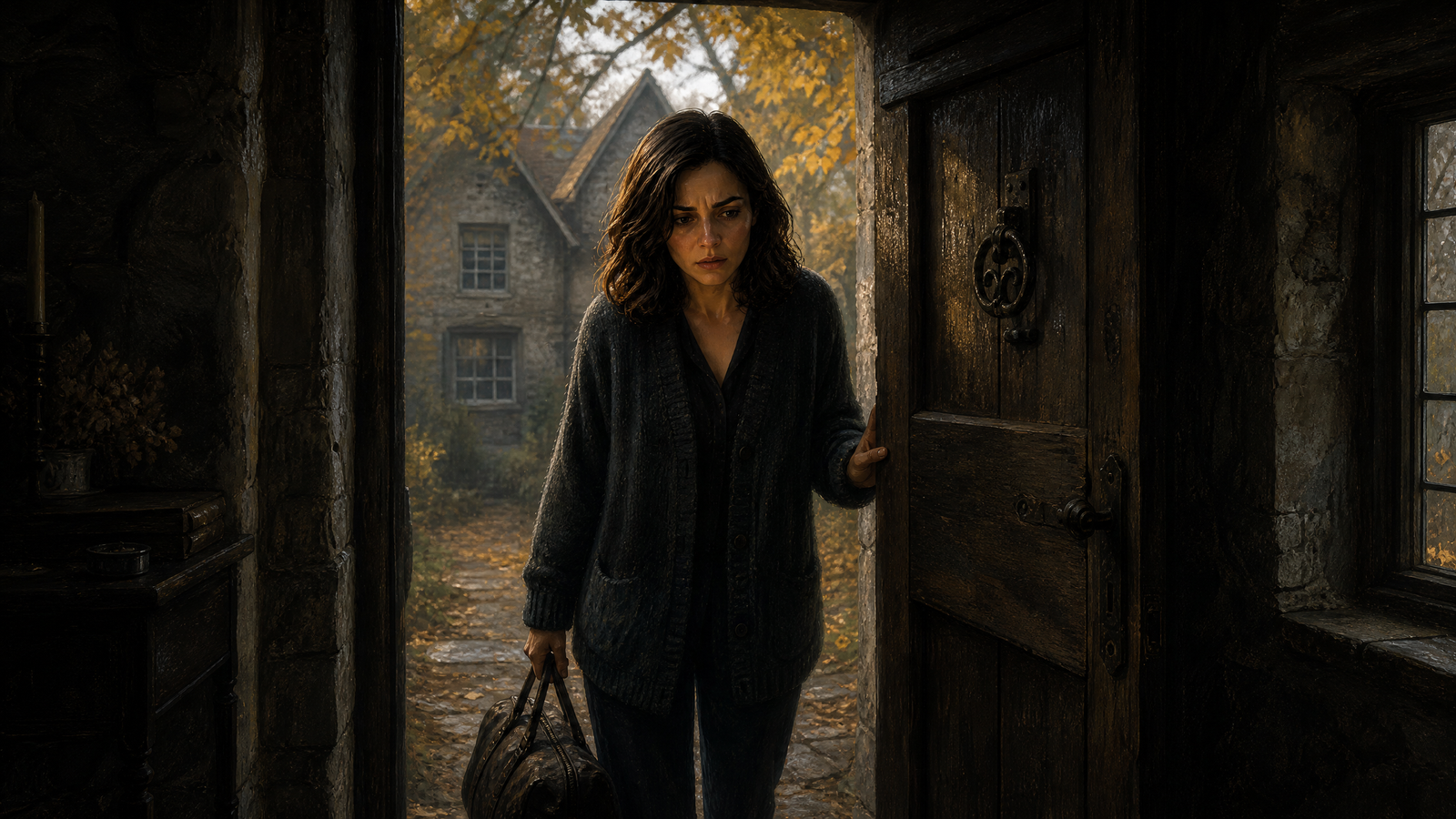 Old stone countryside house Wren House with heavy oak door, setting of a B2 horror story